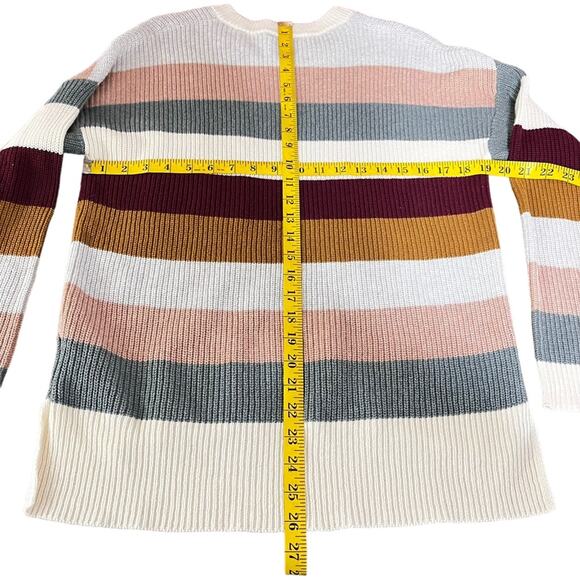 Madewell Sweater Sz XS Thompson Pocket Pullover Knit in Cream Green Multi Stripe - Picture 10 of 11